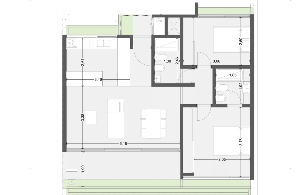 Plano de unidad en desarrollo inmobiliario en pozo en Mar del Plata